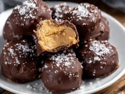 Delicious peanut butter yogurt bites stacked on a plate.