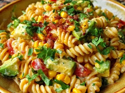 Delicious Mexican street corn pasta salad with vibrant ingredients and flavors