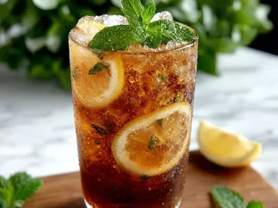 Glass of Perfect Sweet Southern Iced Tea served with lemon and mint