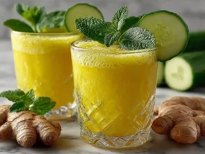 pineapple and cucumber detox juice served in glasses with fresh mint