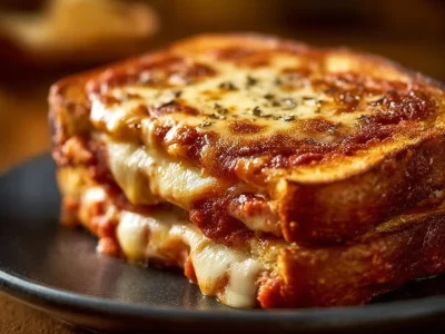Delicious Pizza Grilled Cheese sandwich with melted cheese and pepperoni.