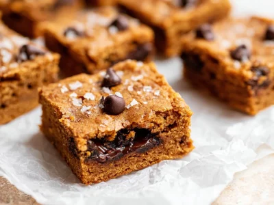 Delicious homemade Pumpkin Chocolate Chip Blondies fresh out of the oven.