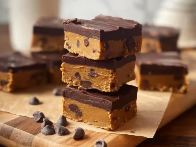 Delicious pumpkin chocolate chip protein bars stacked for a healthy snack