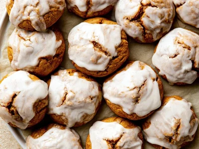 Soft and spiced pumpkin cookies on a baking tray