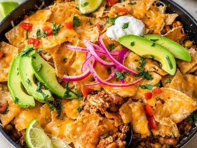 Delicious Ground Turkey Taco Skillet with beans, corn, and spices in one pan.
