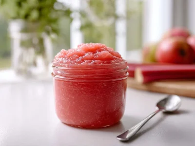 Bowl of homemade rhubarb applesauce served in a dish