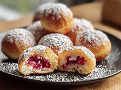 Rhubarb cheesecake bombs served on a platter, showcasing their creamy texture.