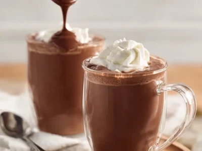 Cup of rich Italian hot chocolate topped with whipped cream