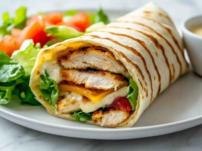 Royal crunchy wrap sliced in half showing crispy layers and fresh filling
