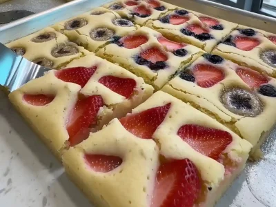 Sheet pan pancakes cooling on the counter, fluffy and golden