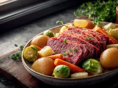 Slow Cooker Corned Beef with Vegetables in a bowl, ready to serve.