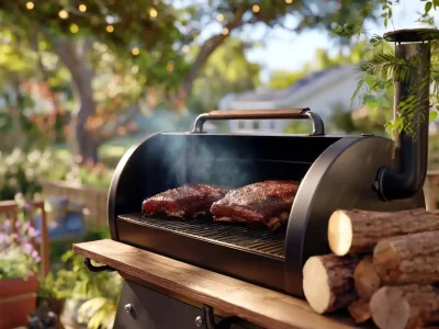 Smoked recipes prepared on a grill in a backyard
