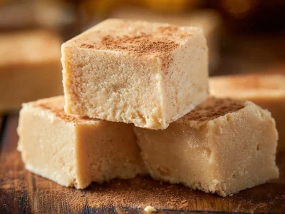 Delicious homemade snickerdoodle fudge topped with cinnamon sugar