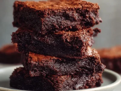 Delicious homemade sourdough brownies on a white plate