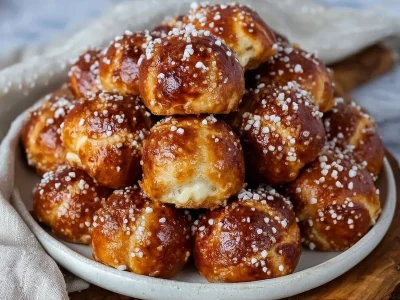 Sourdough discard pretzel bites fresh out of the oven, golden brown and crispy.