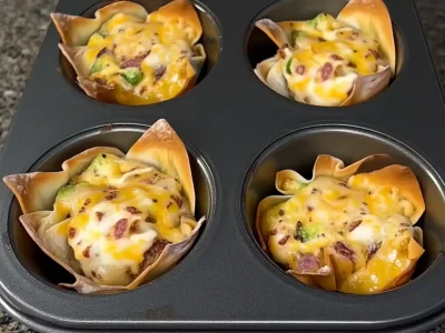 Fresh southwest cream cheese wontons in baking tray just out of oven