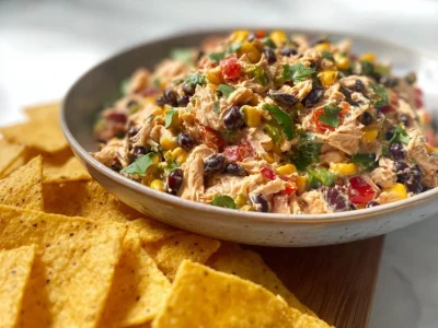 Bowl of Southwestern chicken salad with colorful vegetables and grilled chicken