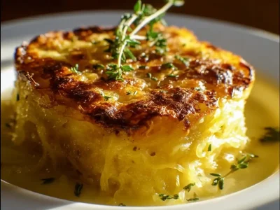 Healthy Spaghetti Squash Au Gratin dish served in a baking dish