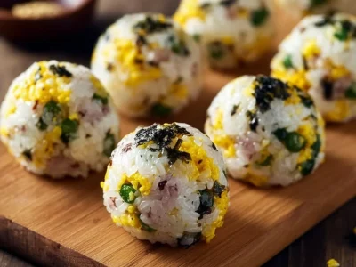 Spam Rice Ball served with furikake and seaweed for a tasty snack