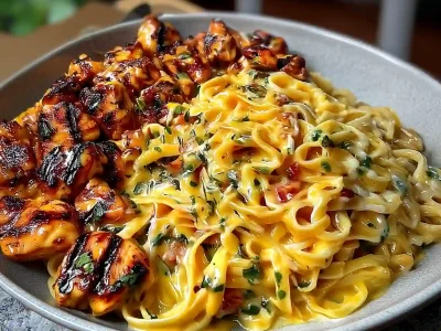 Creamy Cajun chicken pasta with garlic parmesan Velveeta sauce