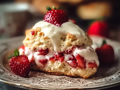 Freshly baked strawberry cream scones on a plate.