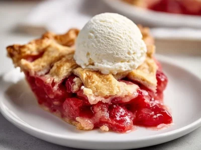 Delicious Strawberry Rhubarb Pie fresh out of the oven, showcasing vibrant colors.