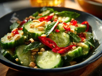 Delicious Thai cucumber salad with fresh herbs and spices