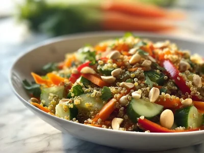 Colorful Thai Quinoa Peanut Salad with fresh vegetables and peanut dressing
