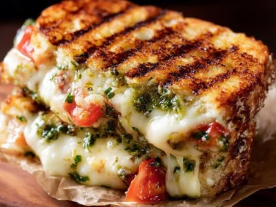 Turkey Basil Pesto Panini sandwich with fresh ingredients and pesto spread