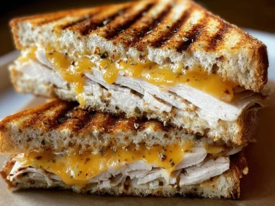 Turkey Dijon Melts sandwich with melted cheese and turkey on toasted bread