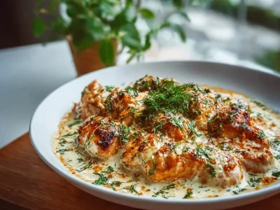 Turkish Chicken with Creamy White Sauce served on a plate