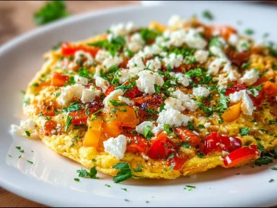 Turkish Menemen Egg Pizza topped with fresh herbs and spices