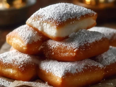 Delicious Vanilla French Beignets dusted with powdered sugar on a plate
