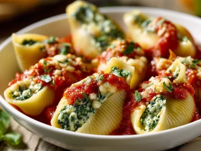 Delicious vegan stuffed shells filled with plant-based ingredients.