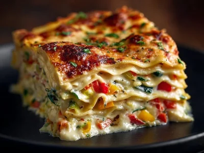 Delicious Veggie White Lasagna packed with fresh vegetables and creamy sauce.