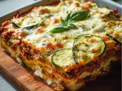 Delicious zucchini lasagna with ground turkey served on a plate