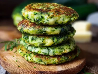 Zucchini Ricotta Burgers served on a plate with fresh greens